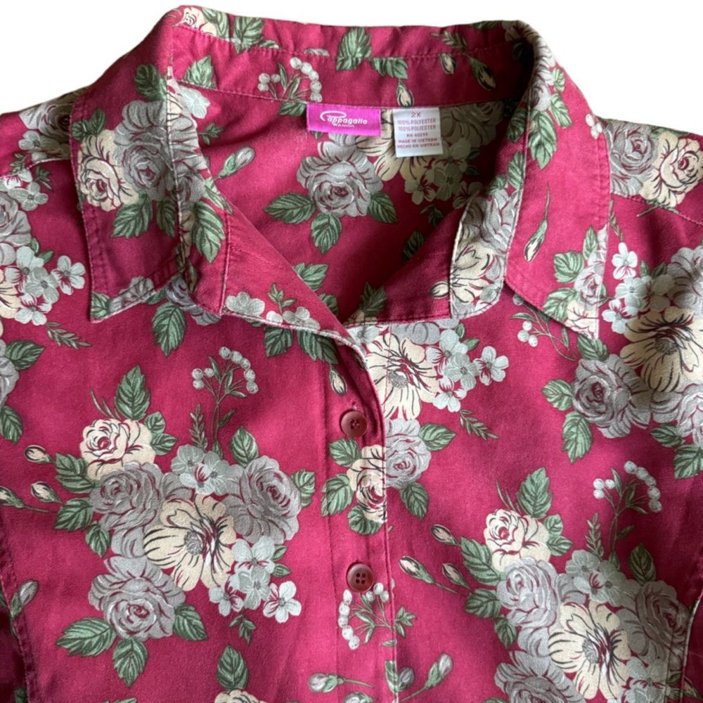 Papagallo Blouse Long Sleeve Burgundy Print 2X - Picture 10 of 16